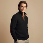 Men's stand collar pullover with elbow patches