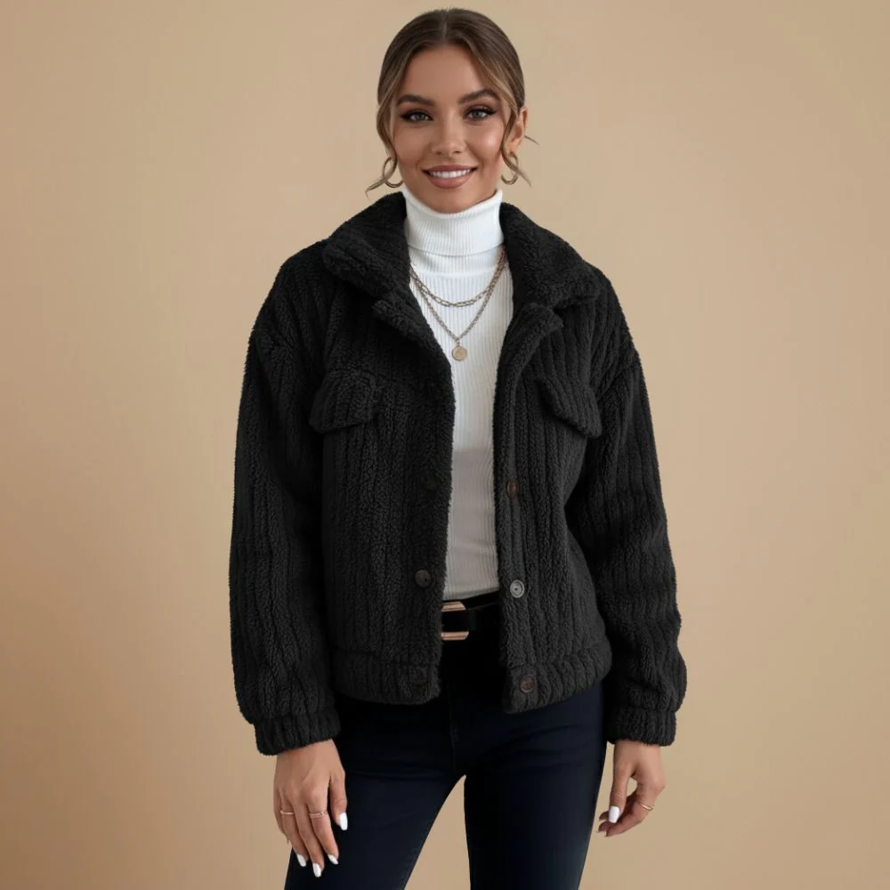 Women's textured cozy button-up jacket