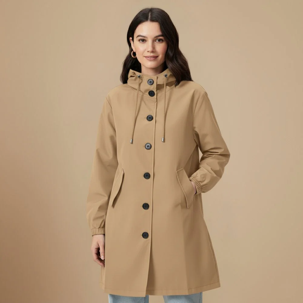 Women's mid length hooded windbreaker