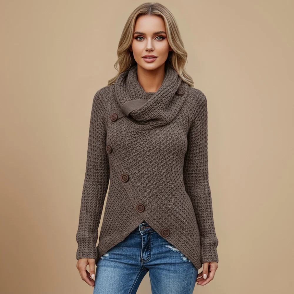 Women's asymmetrical long sleeve knitted sweater