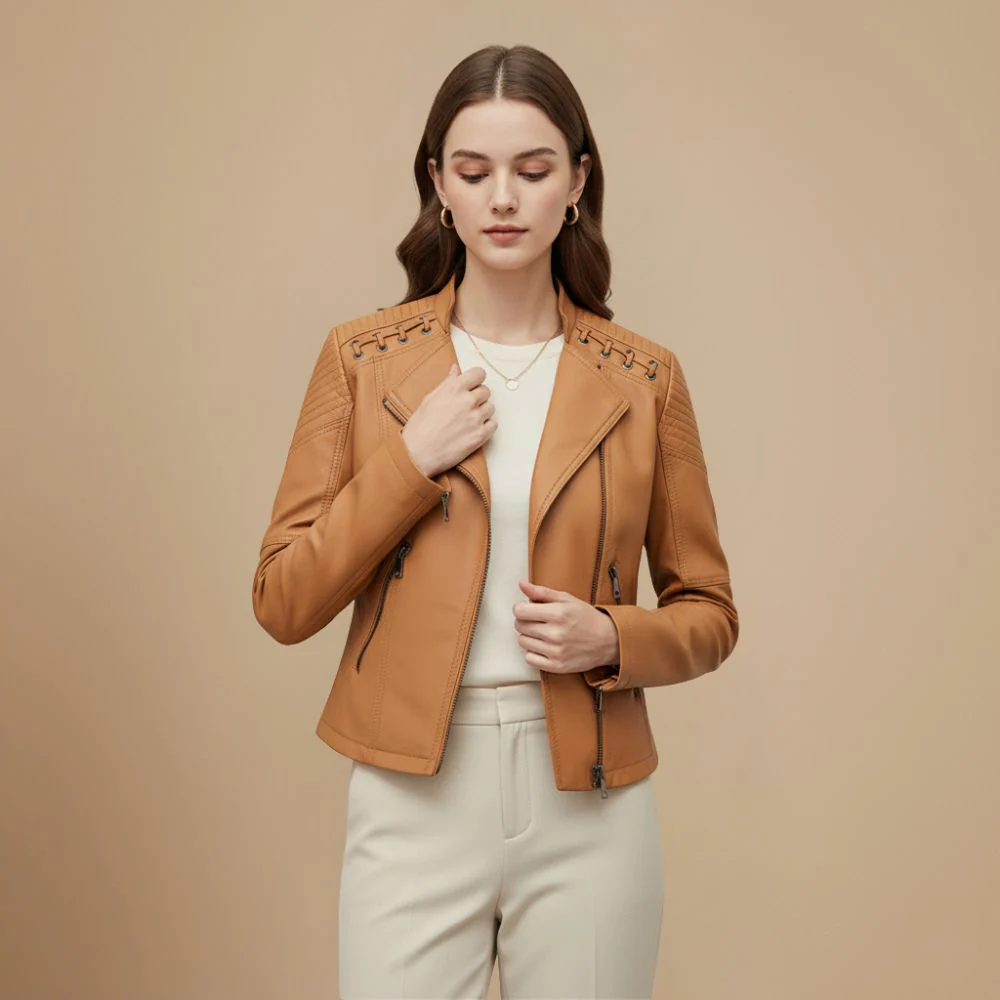 Women's cropped biker jacket with pockets