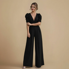 Women's wide leg jumpsuit with puff sleeves
