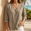 Relaxed Fit V-Neck Button-Down Shirt for Women – Casual Comfortable Style