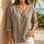 Relaxed Fit V-Neck Button-Down Shirt for Women – Casual Comfortable Style