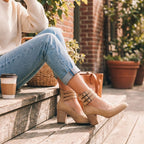 Distressed Leather Cut-Out Block Heel Ankle Strap Heels for Women – Stylish & Comfortable Design