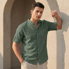 Relaxed Fit Band Collar Shirt for Men – Casual Comfort & Style