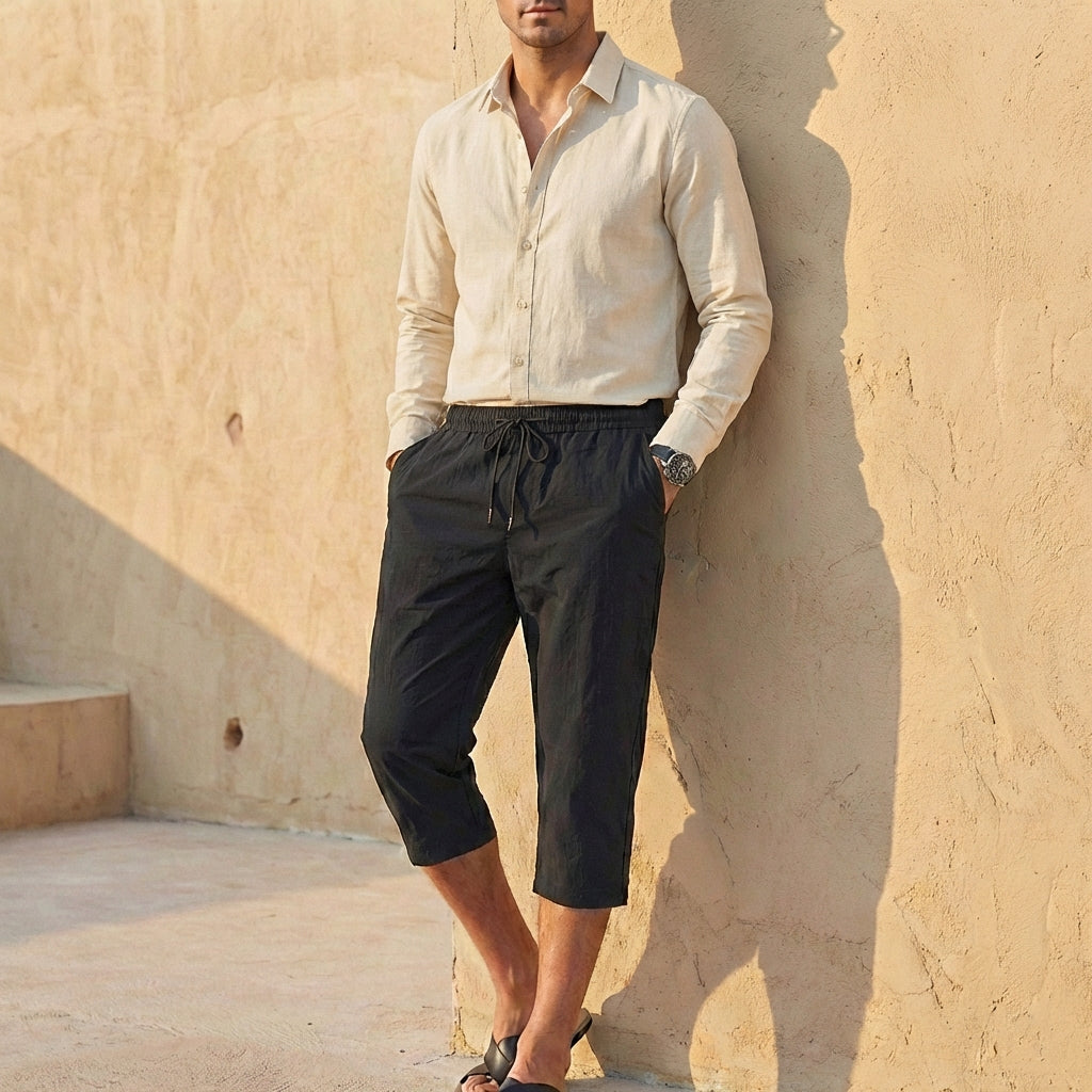 Oscar Relaxed Fit Cropped Pants | Drawstring Waist Side Pockets Cropped Pants