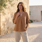 Relaxed Fit Pleated V-Neck Blouse for Women – Casual Stylish Comfort