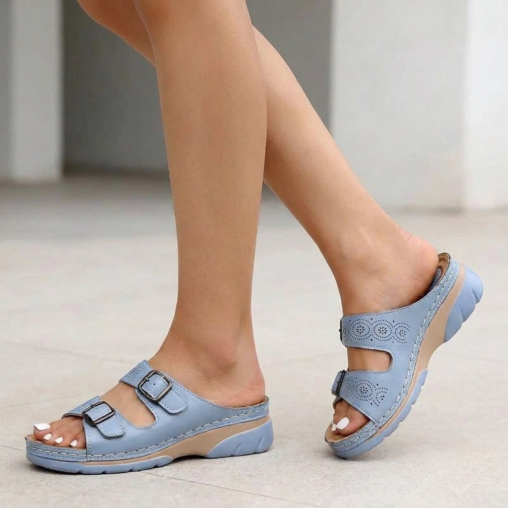 Orthopedic Buckle Platform Slide Sandals for Women – Supportive & Comfortable Design