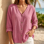 Relaxed Fit V-Neck Button-Down Shirt for Women – Casual Comfortable Style