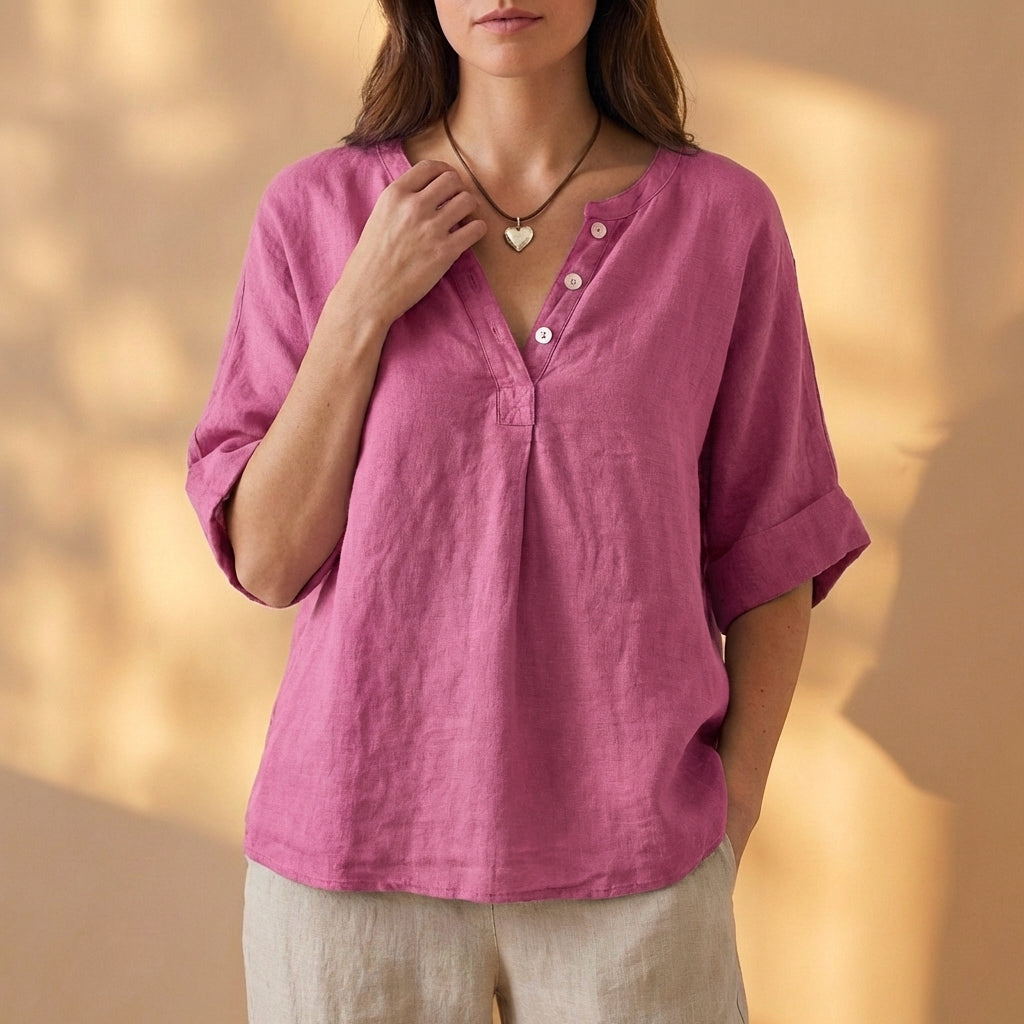 Relaxed Fit Pleated V-Neck Blouse for Women – Casual Stylish Comfort