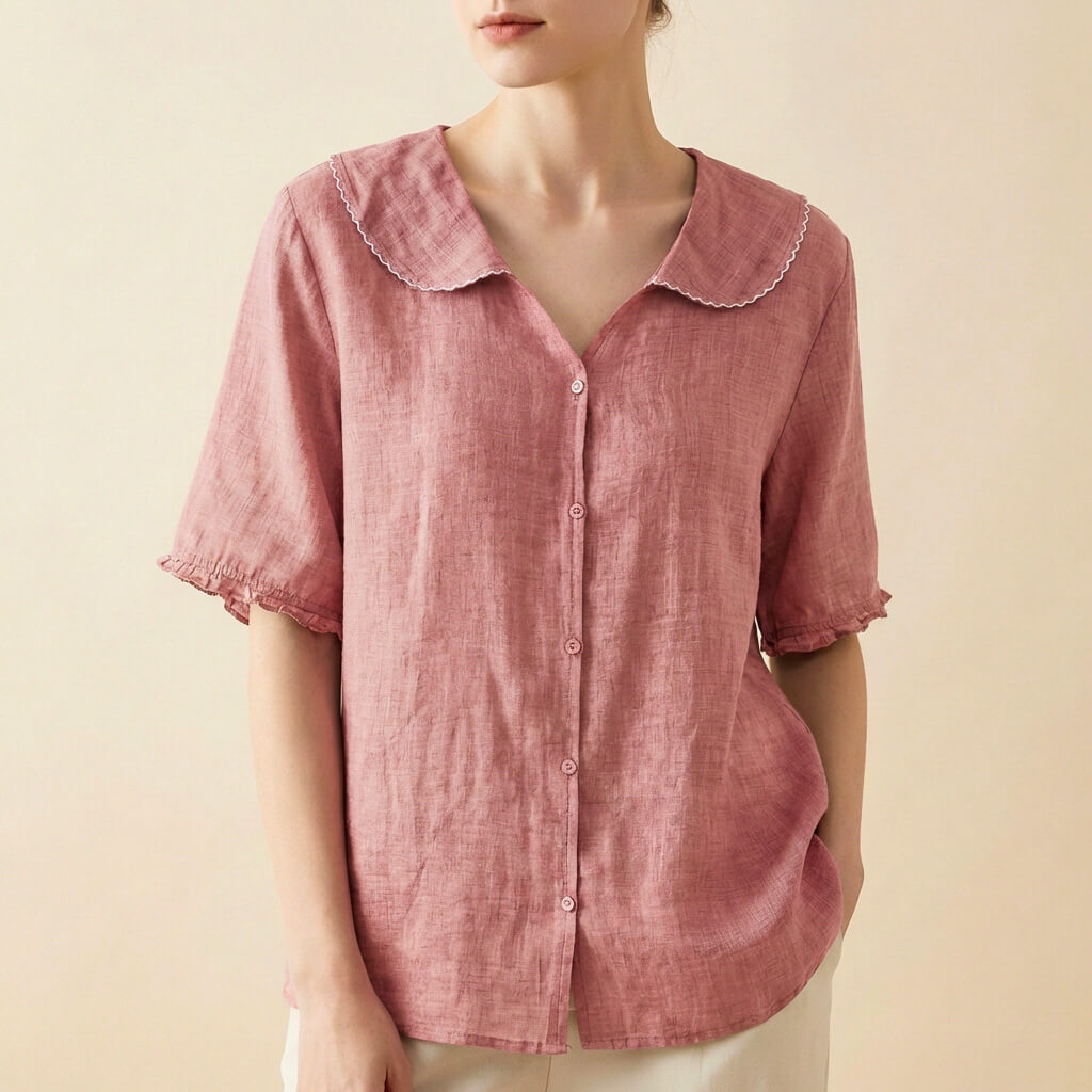 Sophia Relaxed Fit Blouse | V-Neck Scalloped Collar Blouse