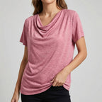 Draped Relaxed Fit Cowl Neck T-Shirts for Women – Casual Comfortable Style