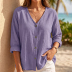 Relaxed Fit V-Neck Button-Down Shirt for Women – Casual Comfortable Style