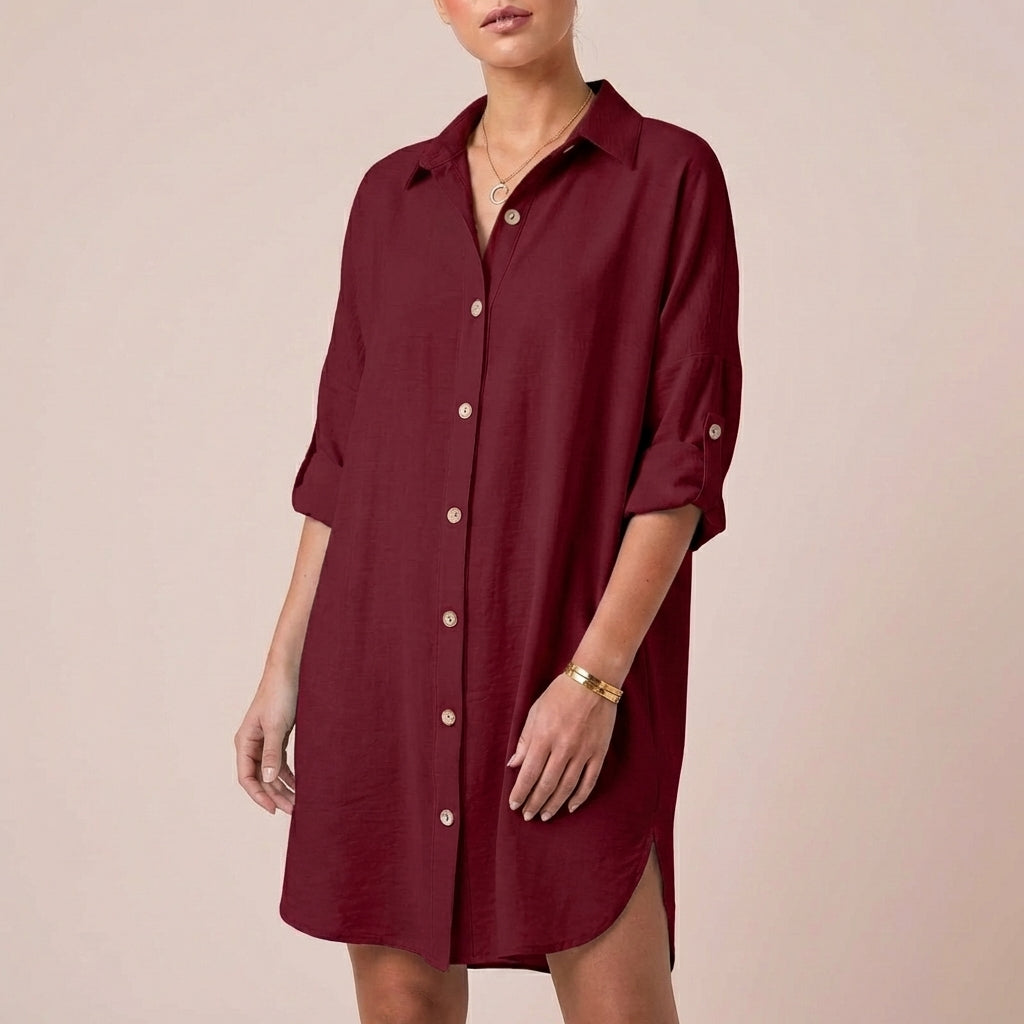 Relaxed Fit Collared Mini Shirt Dress for Women – Casual Stylish Comfort