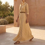Belted Wrap Collared A-Line Maxi Shirtdress for Women – Stylish Daytime Comfort