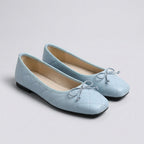 Ivy Quilted Square Toe Bow Detail Ballet Flats | Slip-On Ballet Flats