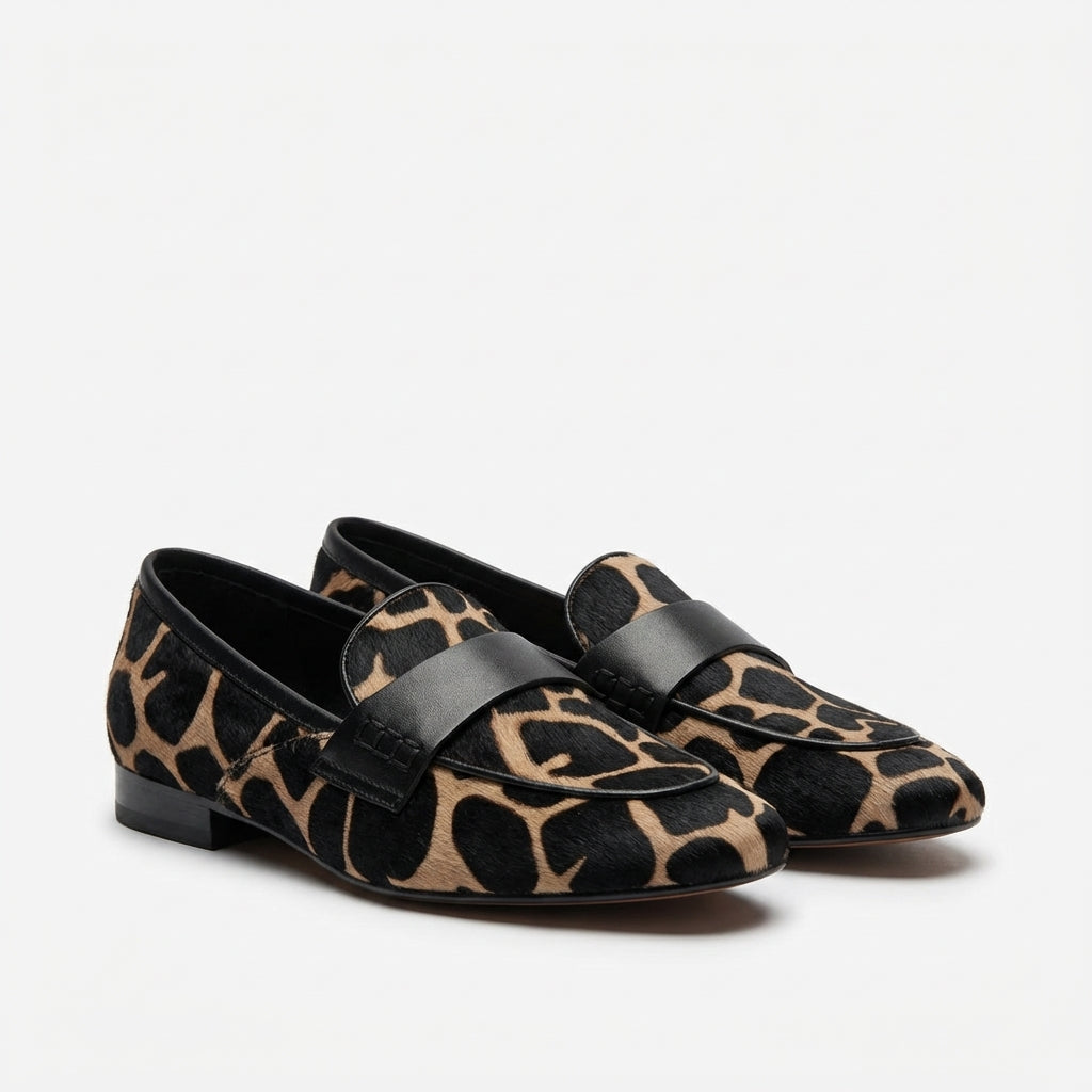 Animal Print Vamp Strap Loafers for Women – Stylish & Comfortable