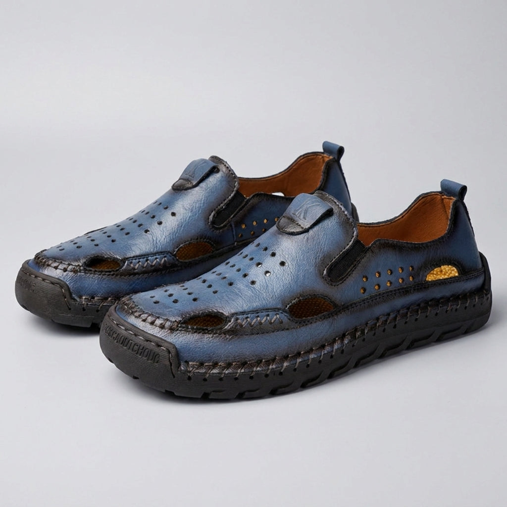 Orthopedic Hand-Stitched Perforated Closed-Toe Sandals for Men – Comfortable & Supportive Design
