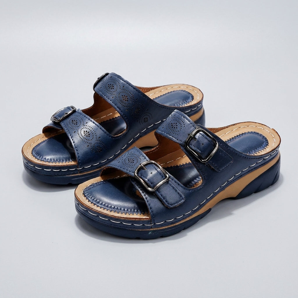 Orthopedic Buckle Platform Slide Sandals for Women – Supportive & Comfortable Design
