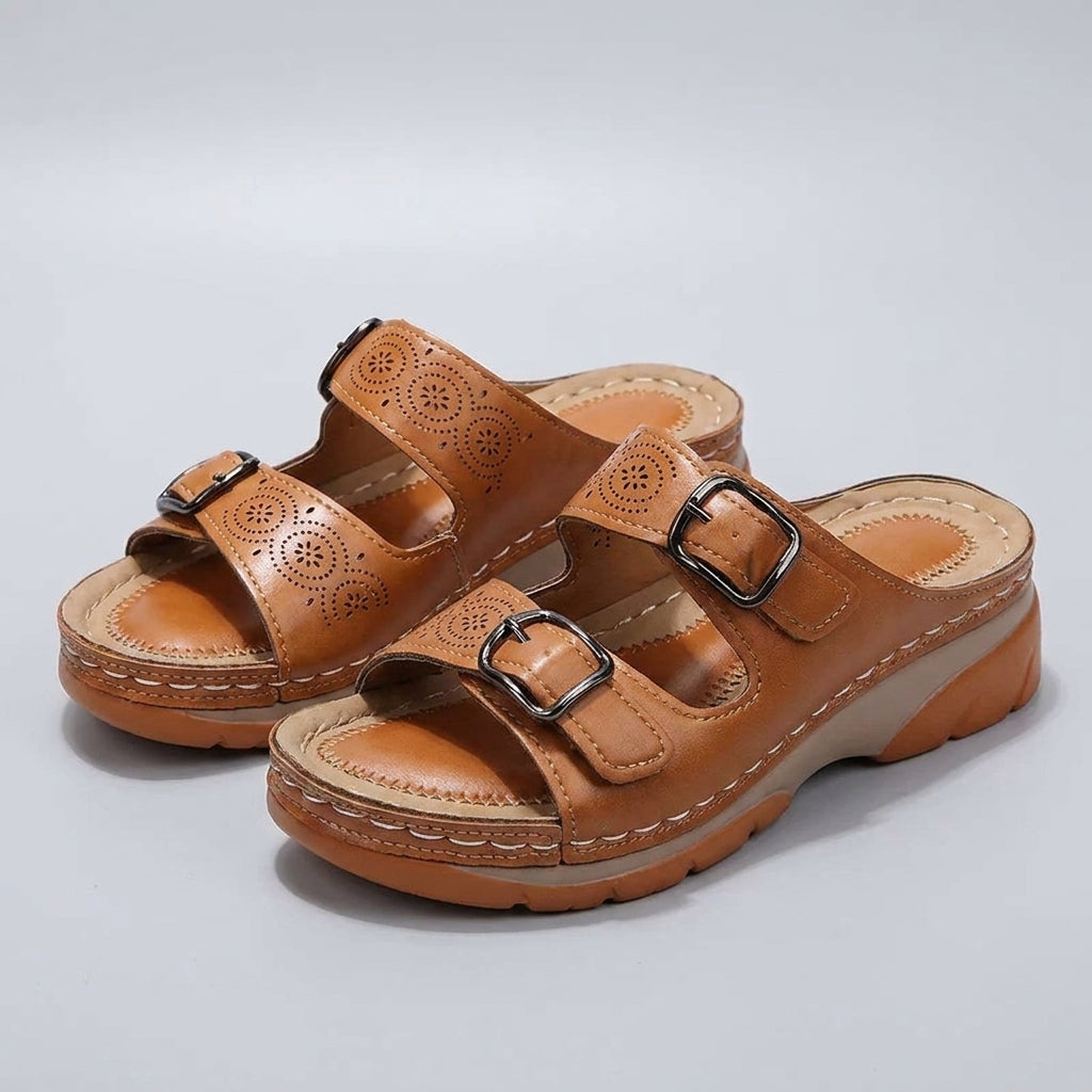 Orthopedic Buckle Platform Slide Sandals for Women – Supportive & Comfortable Design