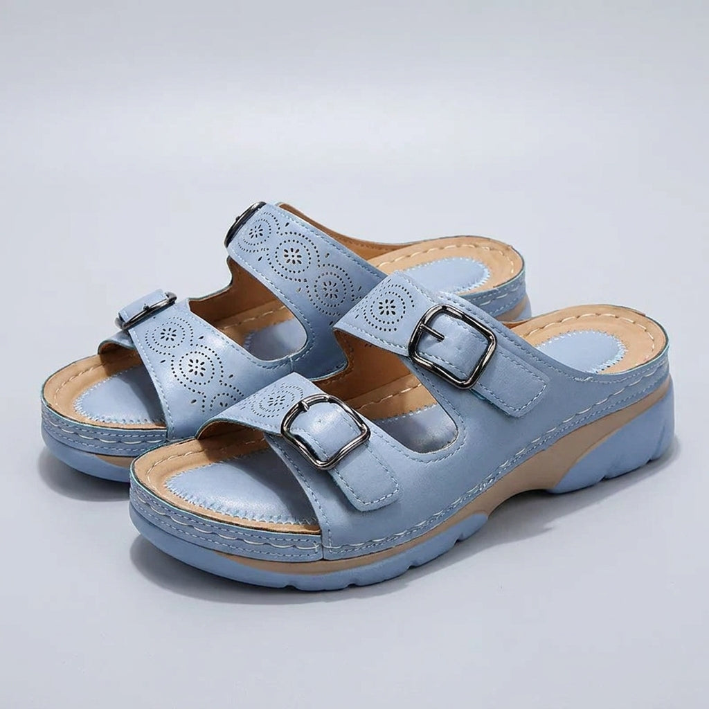Orthopedic Buckle Platform Slide Sandals for Women – Supportive & Comfortable Design