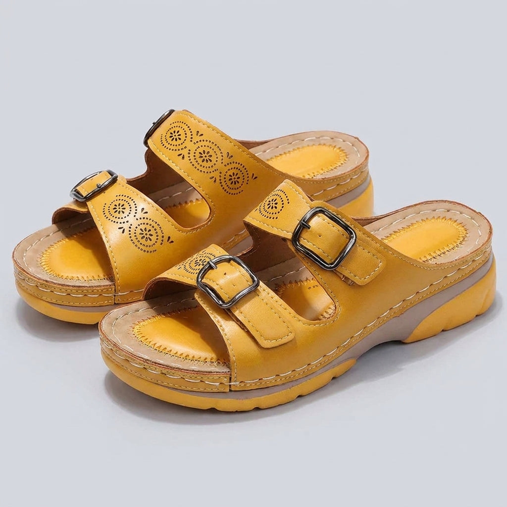 Orthopedic Buckle Platform Slide Sandals for Women – Supportive & Comfortable Design