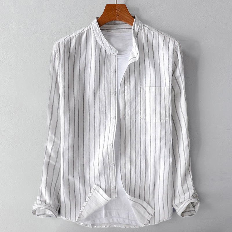Freddie Relaxed Fit Button-Up Shirt | Band Collar Striped Button-Up Shirt