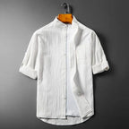 Arthur Relaxed Fit Band Collar Shirt | Button Front Chest Pocket Shirt