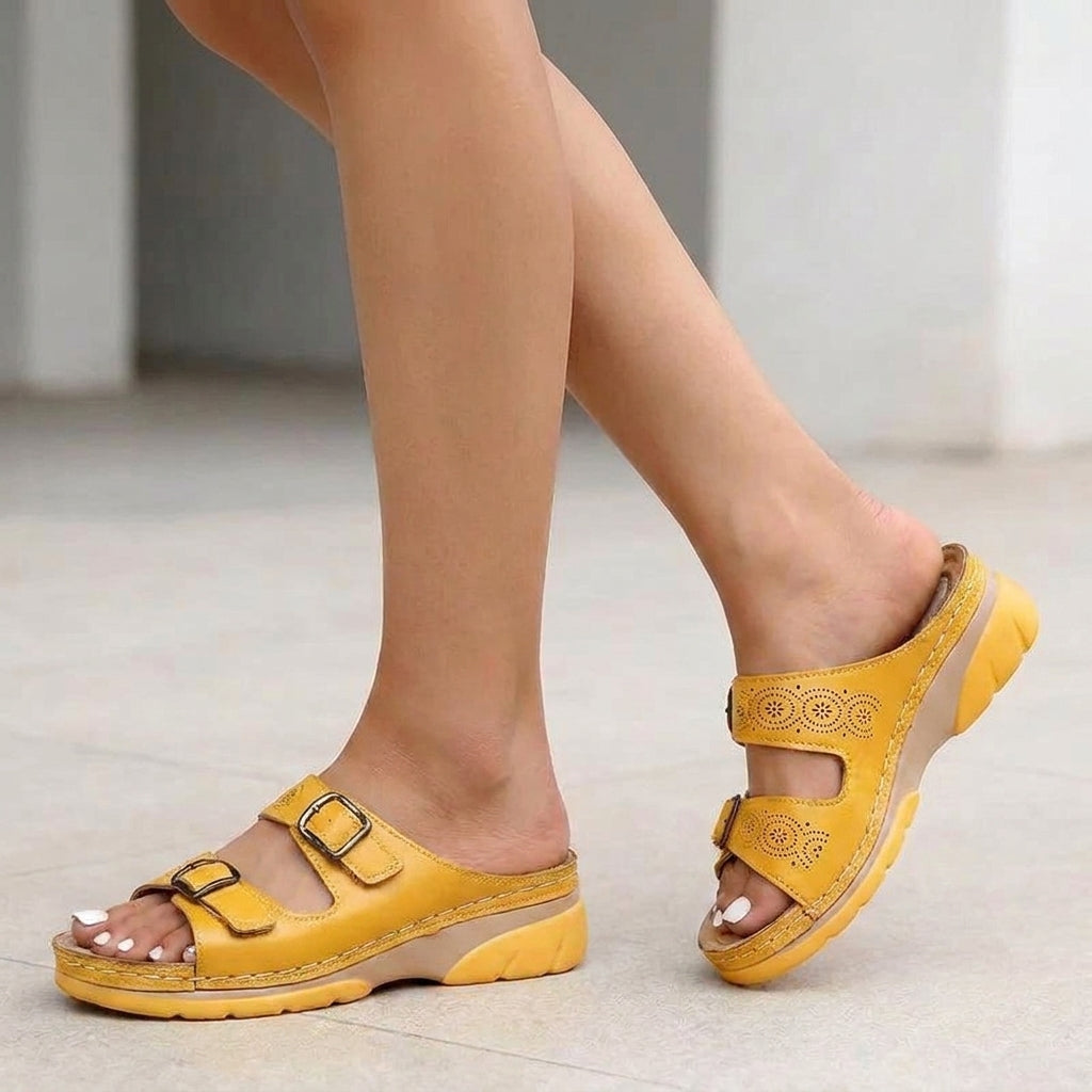 Orthopedic Buckle Platform Slide Sandals for Women – Supportive & Comfortable Design